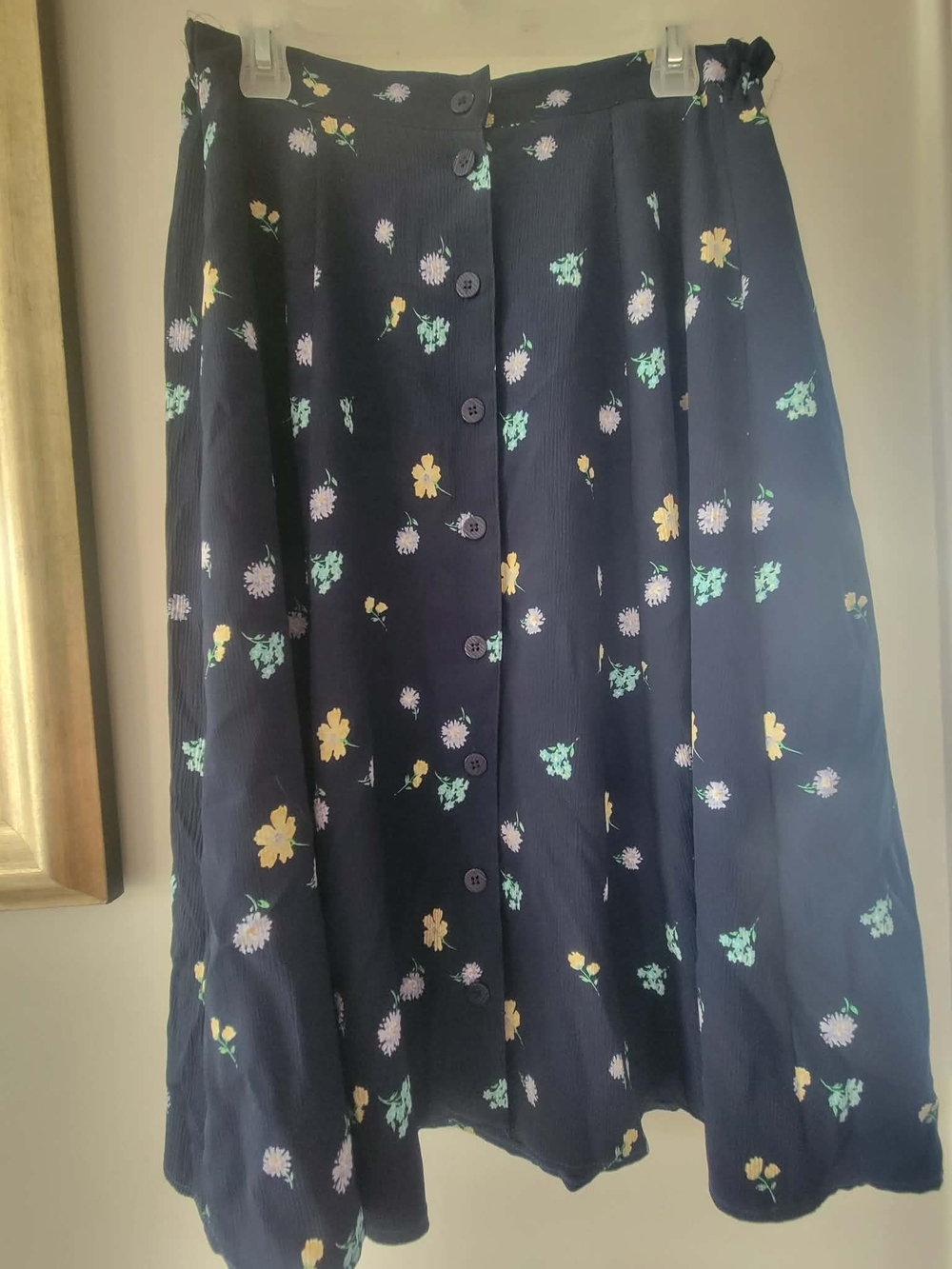 Source Unknown Navy Floral Button-Front Skater Skirt